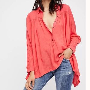 Free People Lovely Day Coral button down top small